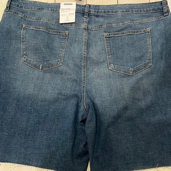 Sonoma Bermuda Shorts Women 24W Hi Rise Distressed Tattered Stretch Blue Denim - Picture 1 of 9